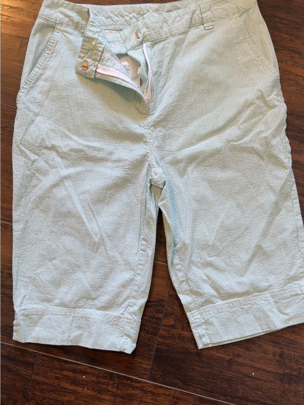 Kim Rogers Light green Striped Seersucker Bermuda Shorts